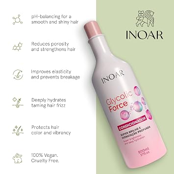 INOAR Glycolic Force Conditioner for Deep Hydration & Repair, 27 Fl Oz