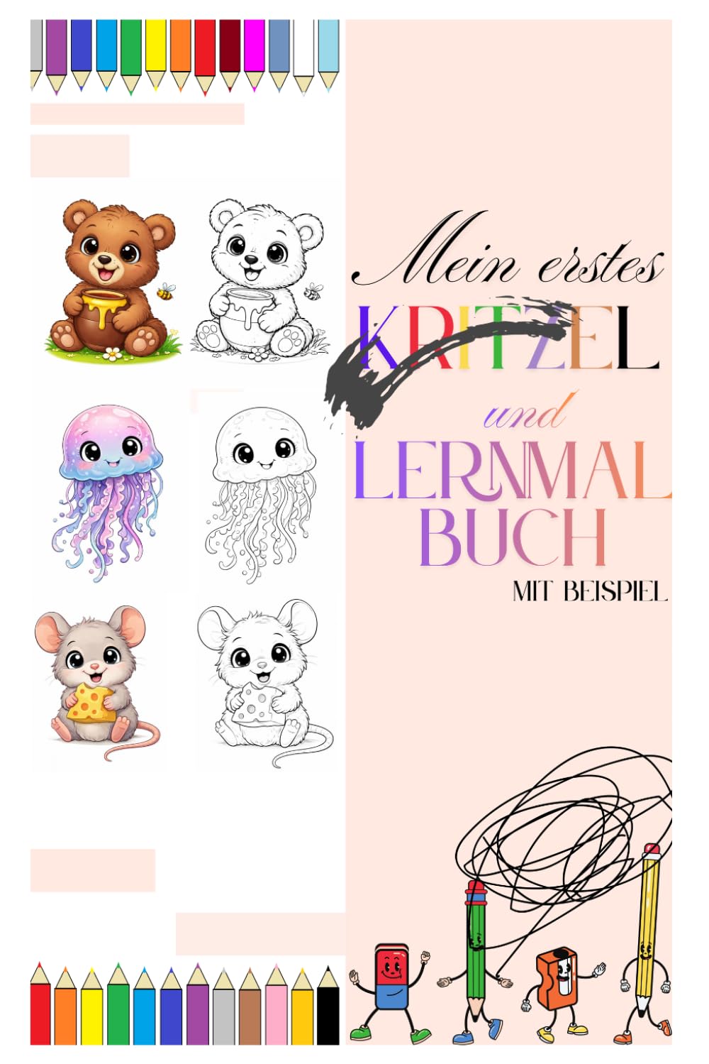 Mein erstes Kritzel und Lernmal Buch. Mein erstes Malbuch: ABC-Zeichnen und Ausmalen mit süßen Baby-Tieren. Mit Beispielen