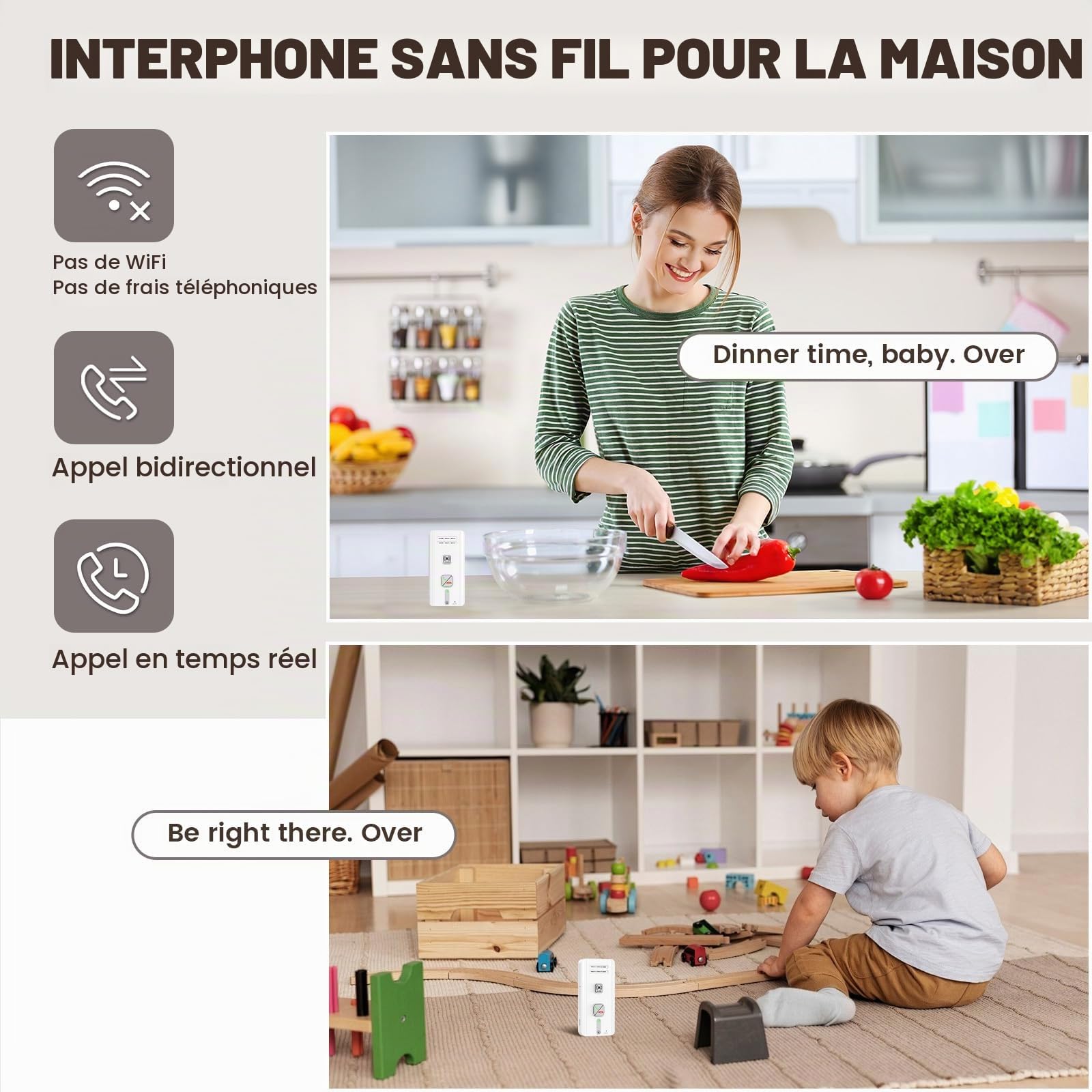 Interphone sans Fil, 500m Système D'interphone sans Fil Longue Portée (Blanc - Lot de 3)