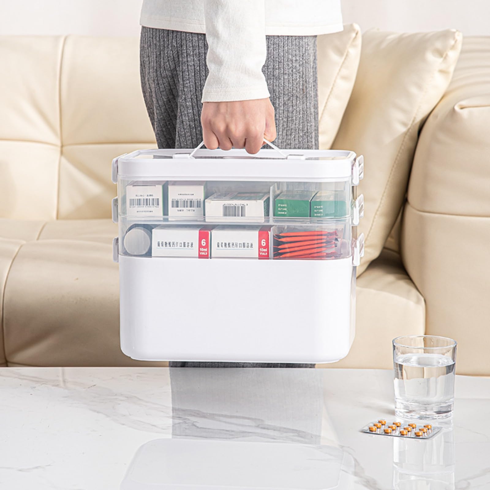 Generico Cassetta per medicine trasparente portatile a più strati di stoccaggio domestica grande capacità con scomparti classificati organizer robusto e rinforzato articoli medici
