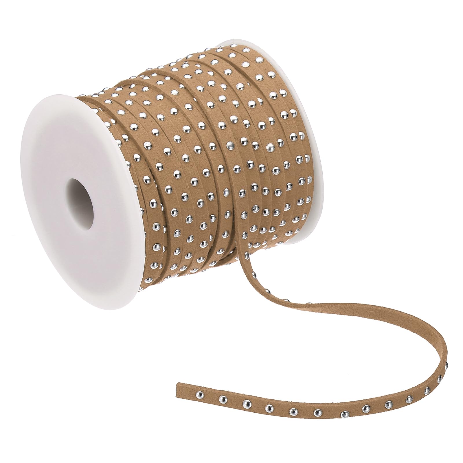 PATIKIL 65.6ft Studded Faux Suede Cord Rope for Jewelry Making 5mm Micro Fibre Flat Leather Lace Beading String Ribbon with Rivets