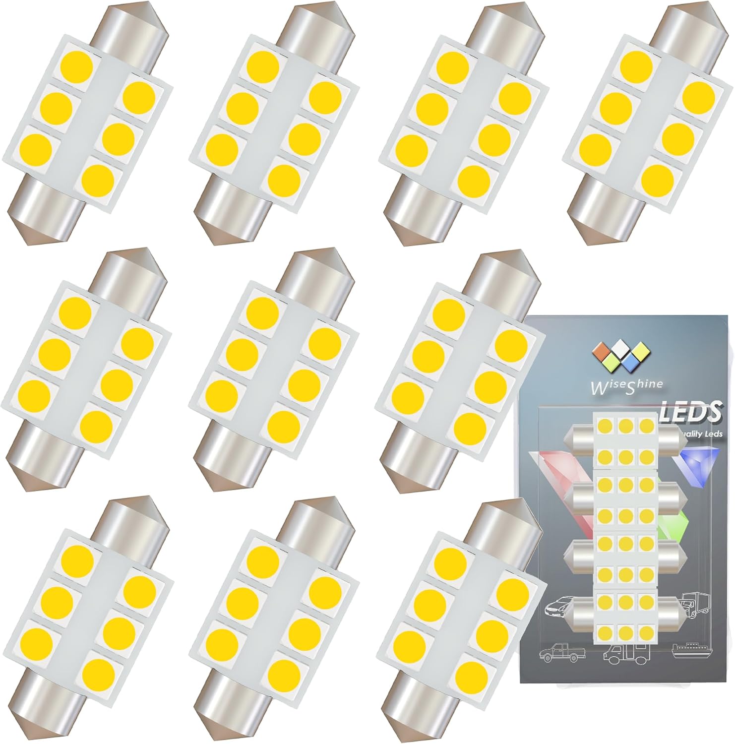 36mm Festoon Dome LED Bulb,Festoon 6418 6411 C5W LED Bulb Blue DE3425 DE3423 DC 12V for Lanscape Camper RV Car Interior Dome Trunk Lights (Pack 10)