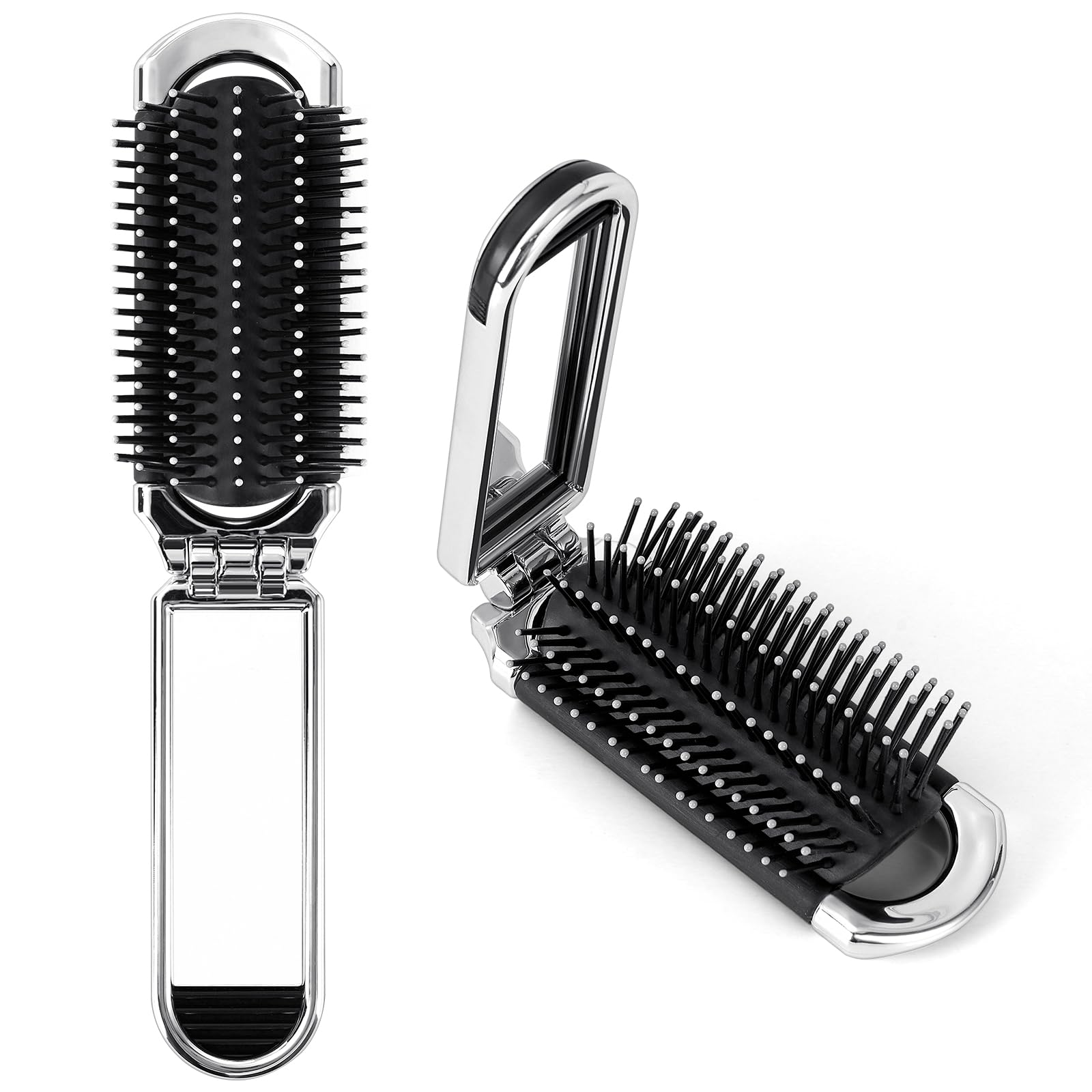 OSDUE Cepillo de Pelo de Viaje Con Espejo,Compacto Cepillo de Pelo Plegable con FuncióN de Masaje,Mini Bolsillo Cepillo de Viaje para Gimnasio, Viajes, Herramientas de Peinado（Espejo Removible）
