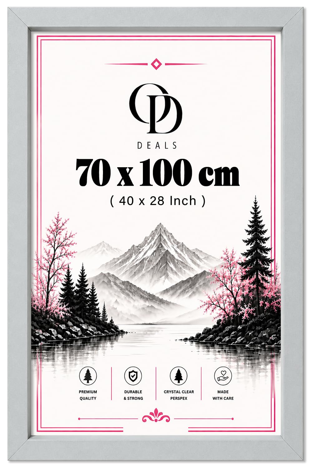 Online Deals | MDF Picture Frame (70 x 100 CM) Extra Large for Calligraphy Art, Inspirational Messages & Portraits, Sturdy MDF Finish, Wall Décor & Display [ Light Grey ] — image 1
