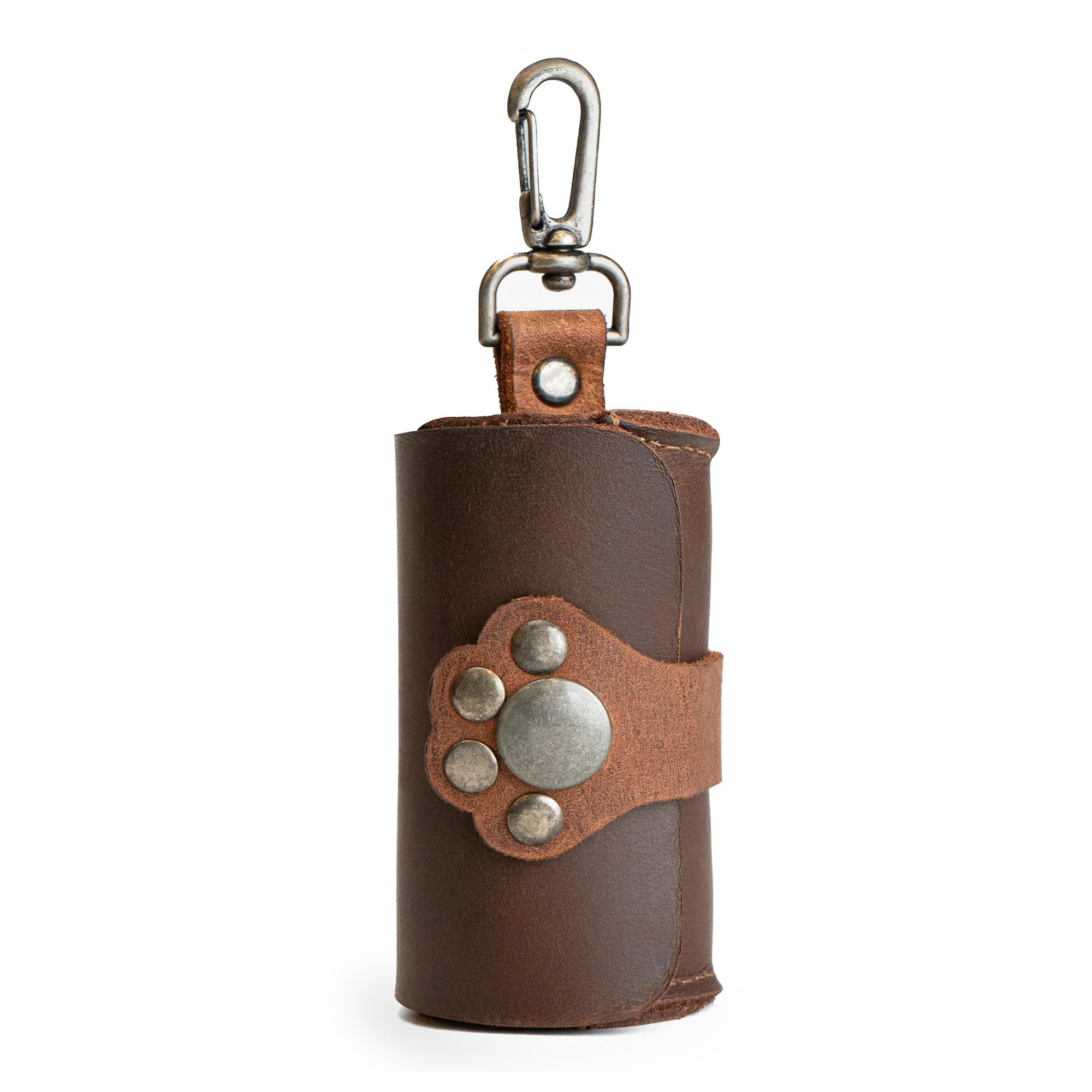 Taco Dog, Paw Poop Bag Tasche handgefertigt aus Vollnarbenleder – praktische Tragetasche, Clips an Leine, Spender, einfache Reinigung beim Gehen – ganz natürlich, leicht, Accessoire – Bourbon Brown