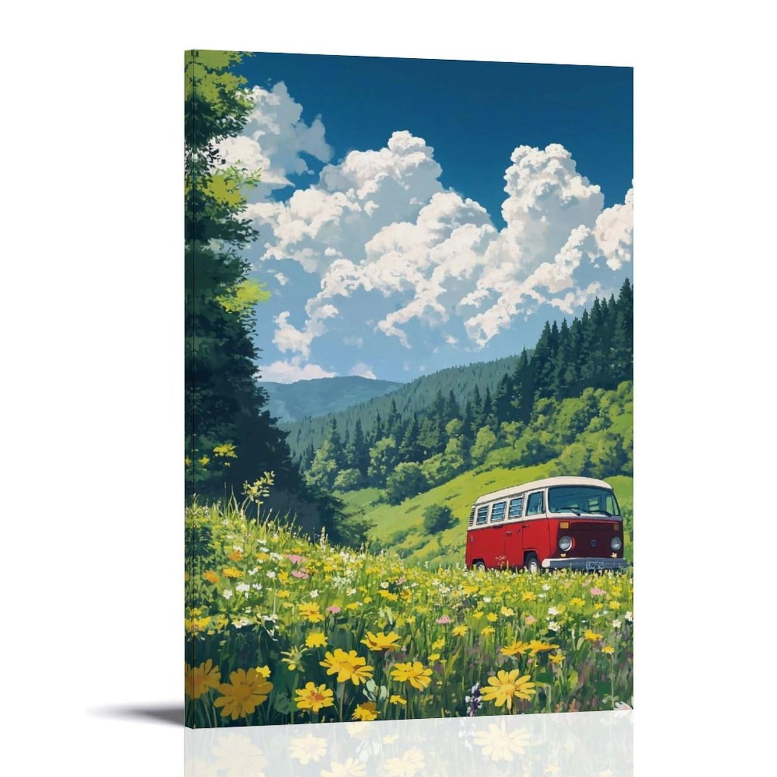 HUERYRYHY Valley Road Trip Van 02 Poster Wall Art Canvas Vintage Aesthetic Painting Decor for Rooms 24x36inch Frame-style