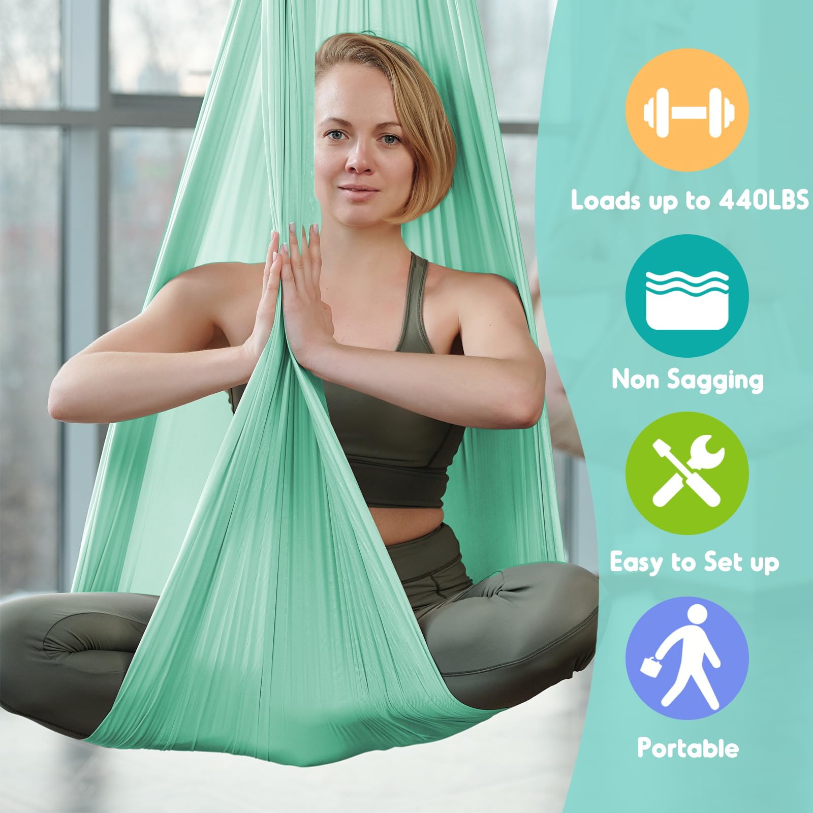 Chihee Aerial Yoga Hängematte Schaukel-Set,weiches, strapazierfähiges Gewebe Yoga-Stretching-Fitness-Schlinge Komplette Befestigungsausrüstung,für alle Fitness- und Bodybuilding-Level 280 x 150 cm