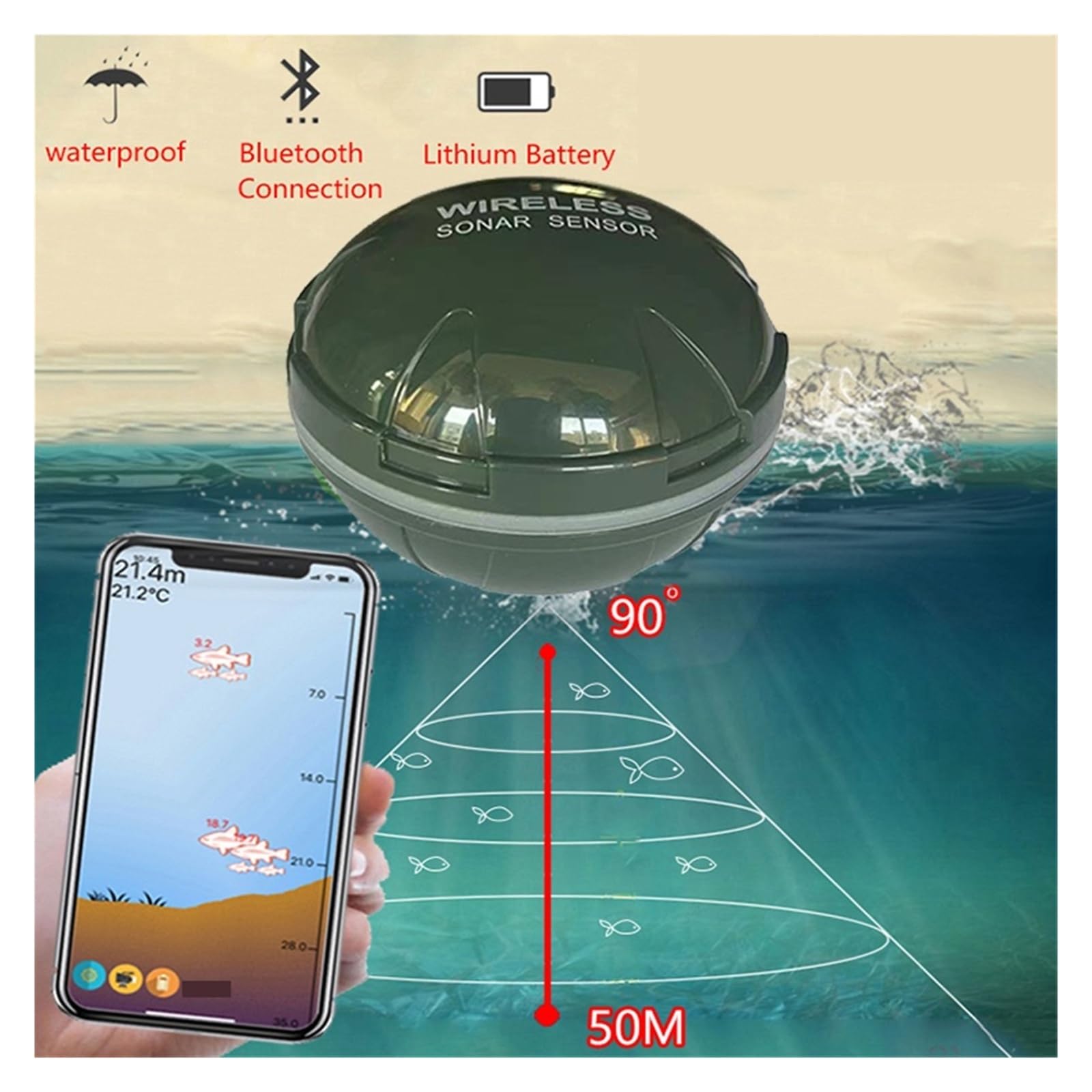 Echolot, Smartphone Fischfinder Sonar Bluetooth Intelligentes Fischvisuelles Angeln