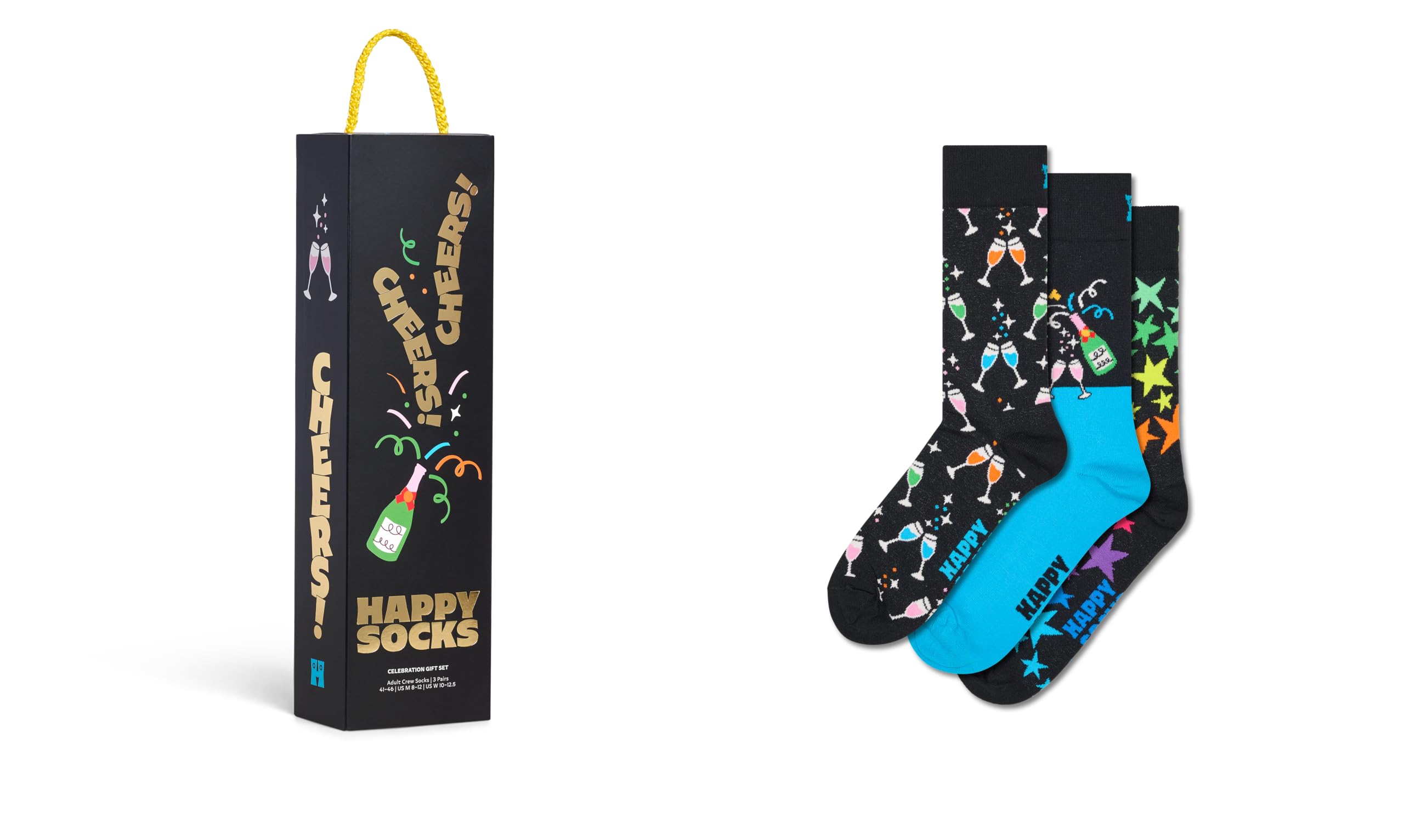 Happy Socks Calzini crew con motivo festa e celebrazione per uomo e donna, 36-40 e 41-46