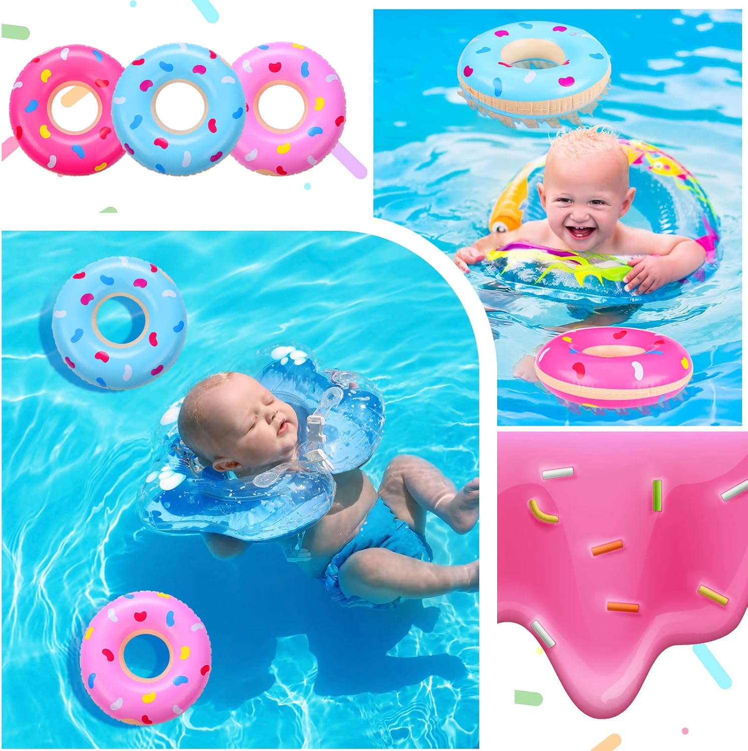 Civaner Mini Inflatable Donuts Party Decorations Blow up Donut Swimming Pool Floats Multicolored Inflatable Doughnut Tubes for Adults Birthday Party Decoration Beach Pool(6 Packs)