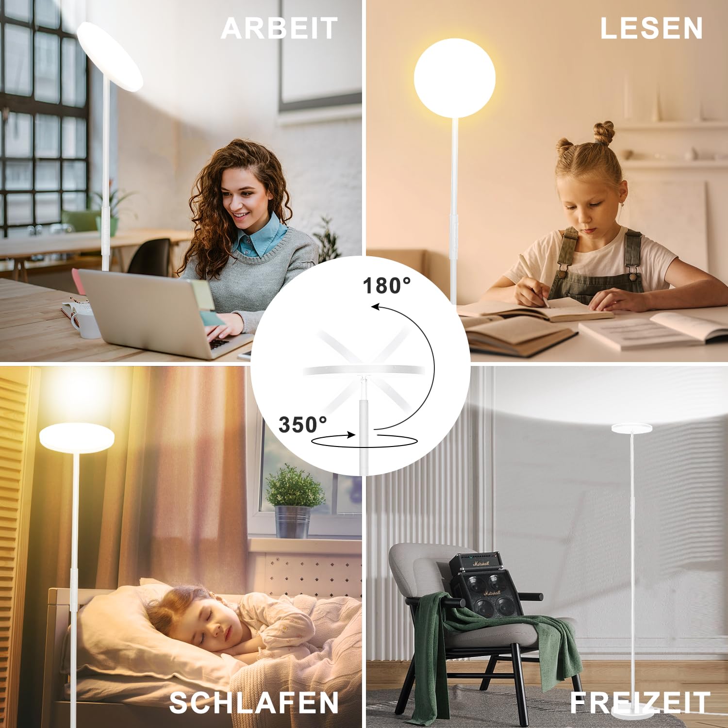Biały Lampa podłogowa LED, 3600LM 36W Super jasna ściemnialna lampa podłogowa Salon 2700K-6500K Stepless Dimming, zdalne sterowanie i sterowanie dotykowe, nowoczesna lampa podłogowa do Sypialnia Biuro