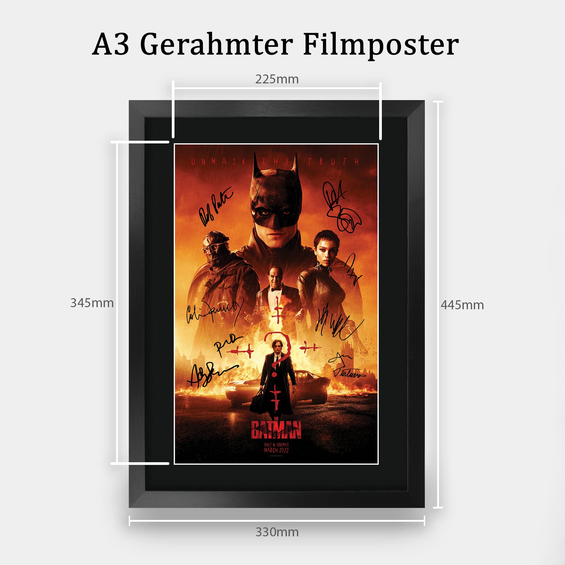 HWC Trading FR A3 The Bat Man Robert Pattinson Geschenke Geduckter Poster Signiertes Autogramm Foto für Fans von Film Memorabilien - A3 Framed