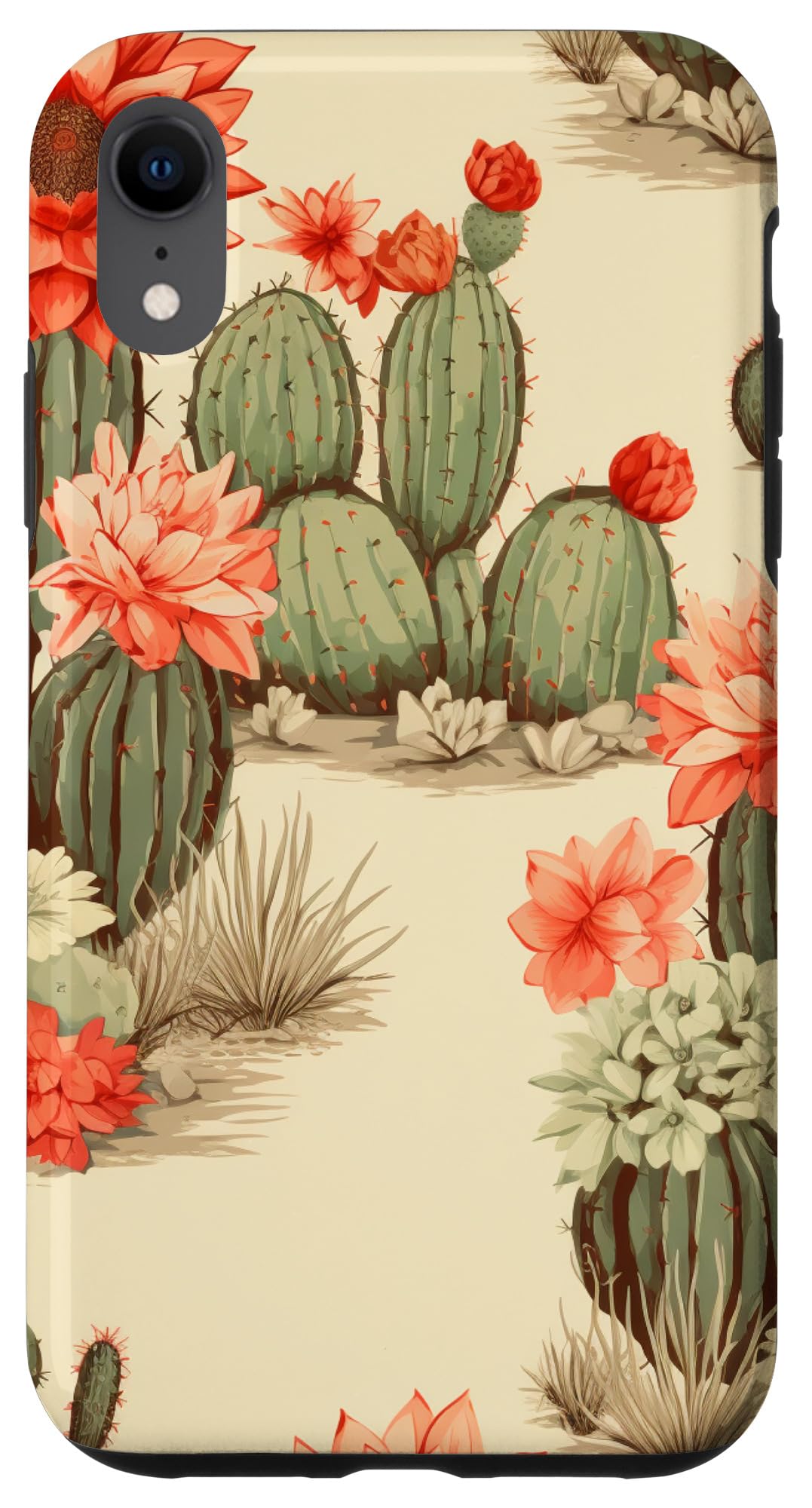 Boho Cactus Flowers Pattern Western Chic Beige Case for iPhone XR