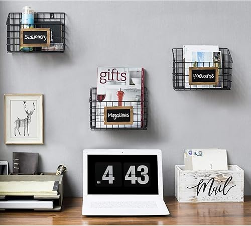 Miniatura 6 de MyGift Caja organizadora de almacenamiento para correo, madera encalada con diseño de escritura de correo, cartas de escritorio, billetes, notas y