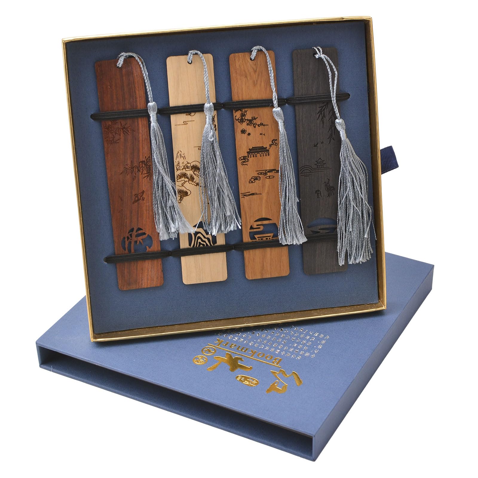 WANDIC Marcapáginas de madera, 4 marcapáginas clásicos de madera natural, juego de marcapáginas hueco con borla para amantes de los libros, maestros