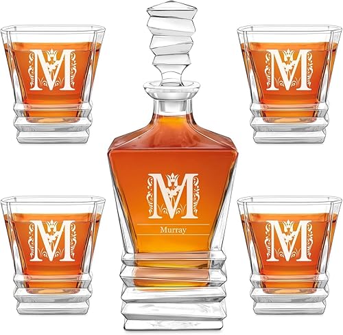 Maverton Juego de whisky geométrico para hombre, cristalería grabada para cumpleaños, utensilios de bar simétricos para amantes del whisky, elegante