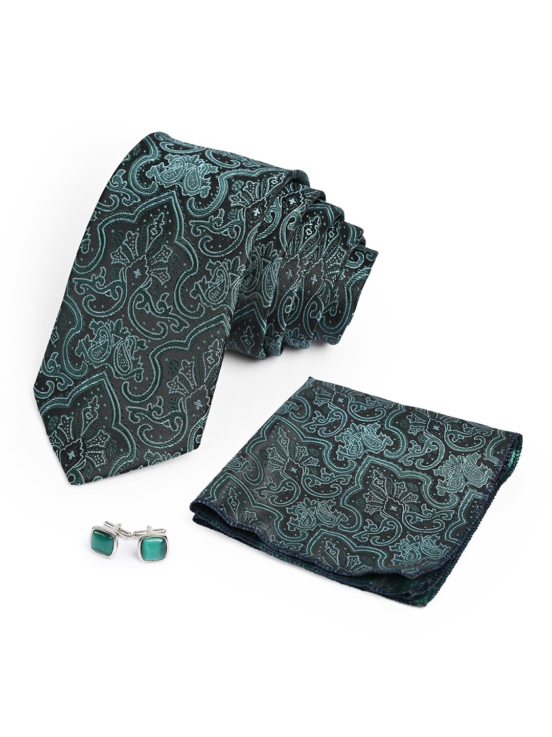 cazzano Men's Floral Skinny Tie With Pocket Square And Cuffling-picture-10