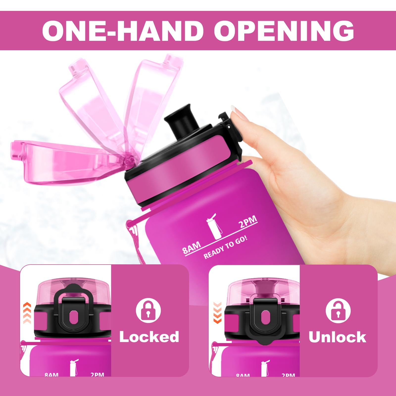 JAPORIA Bouteille d'eau 1L, Bouteille Reutilisable, Gourde avec Filtre, Gourdes avec Marqueur de Temps, Gourde Motivation pour Yoga, École, Bureau - 4