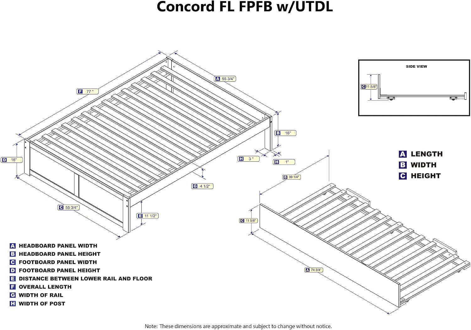 AFI Concord Full Platform Bed with Flat Panel Footboard and Twin Size Urban Trundle in Walnut