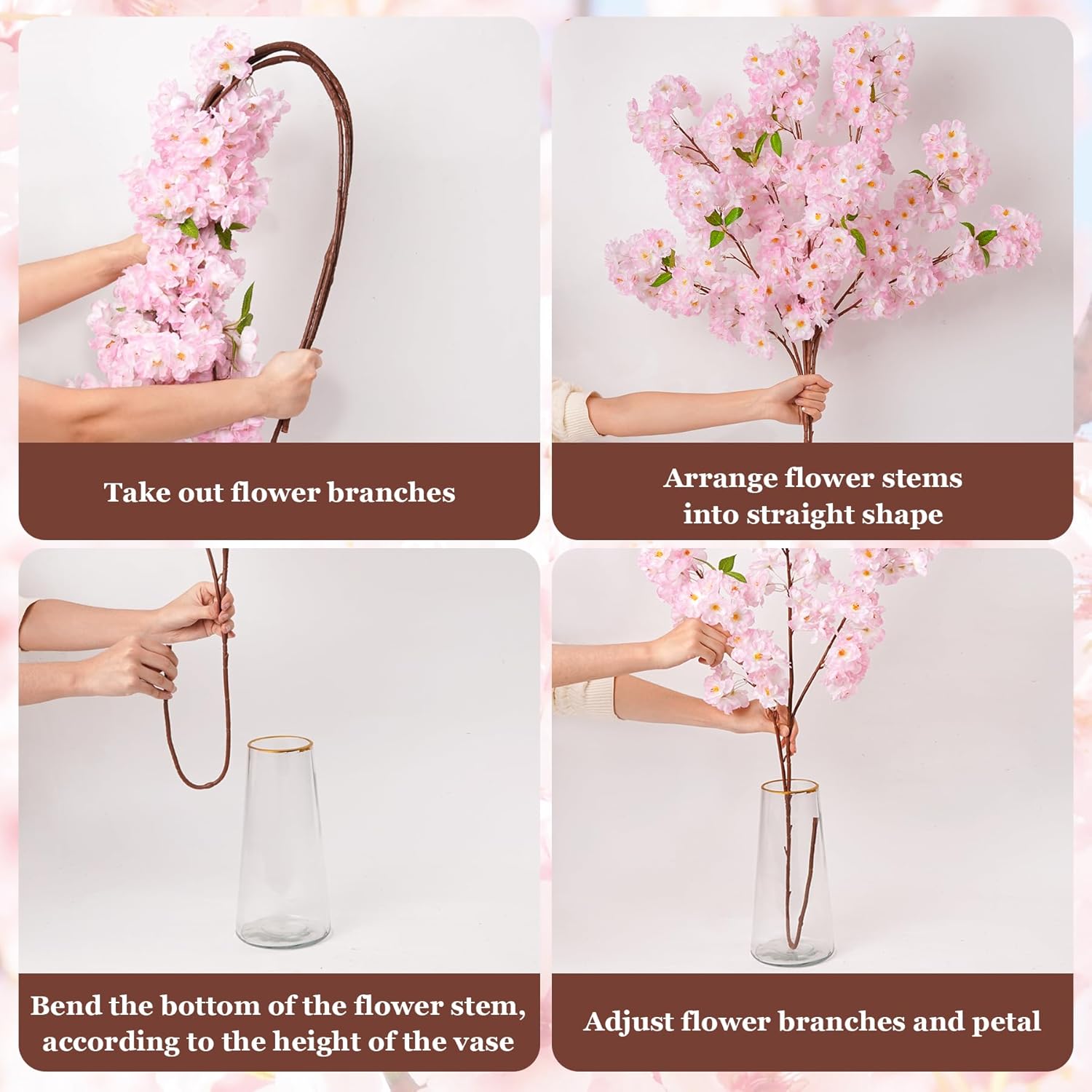 YOUNGLEAVES 3 Pcs Pink Artificial Cherry Blossom Branches, 40 Inch Realistic Faux Long Stems Cherry Blossom Flowers Vase Arrangements for Wedding, Table Centerpiece, Home Party, Kitchen Decor