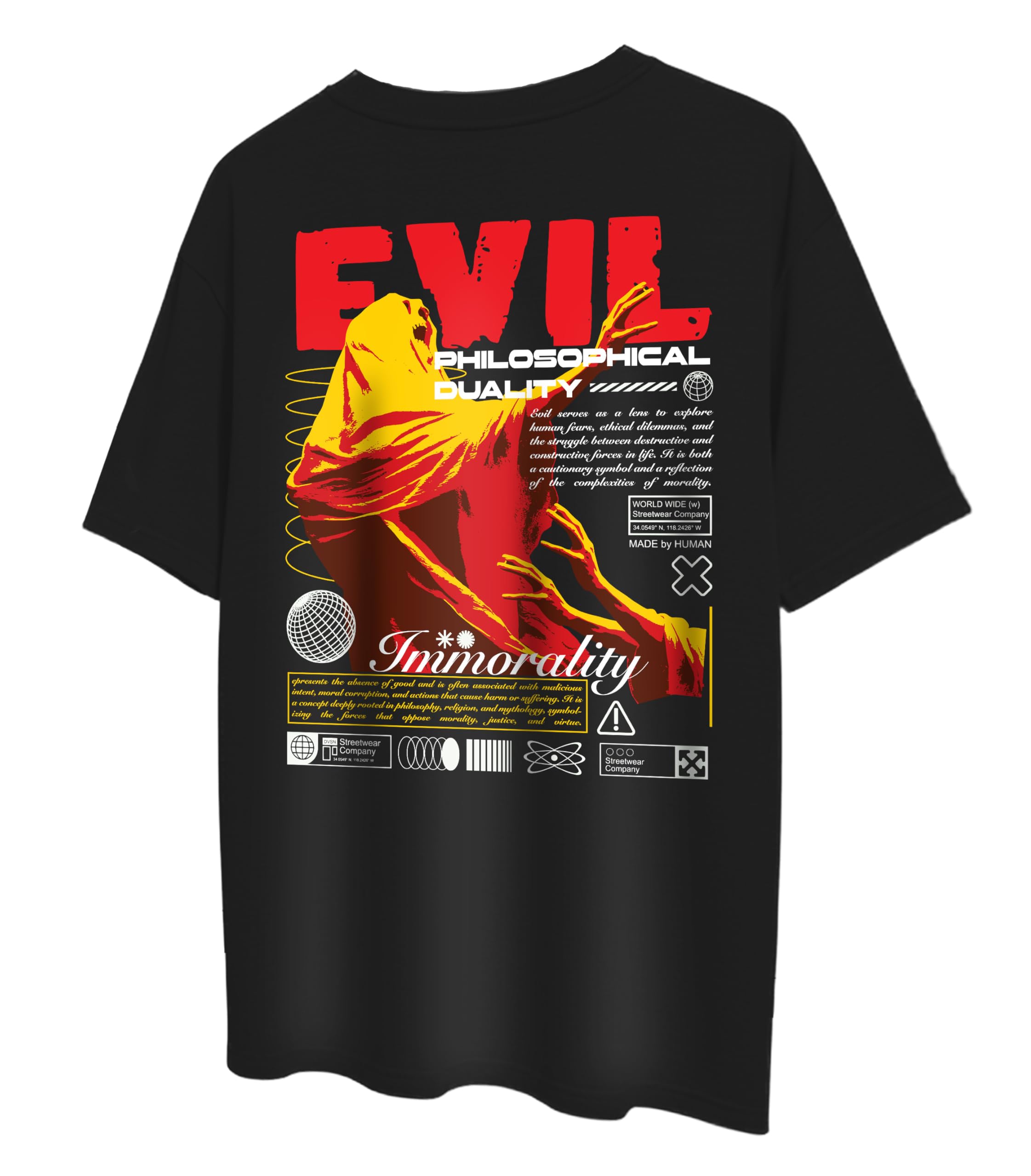 Ran Eleven Duality Within Oversized T-Shirt for Men | Evil & Good, Yin Yang Graphic Design | 100% Cotton, Black, Streetwear Statement Tee
