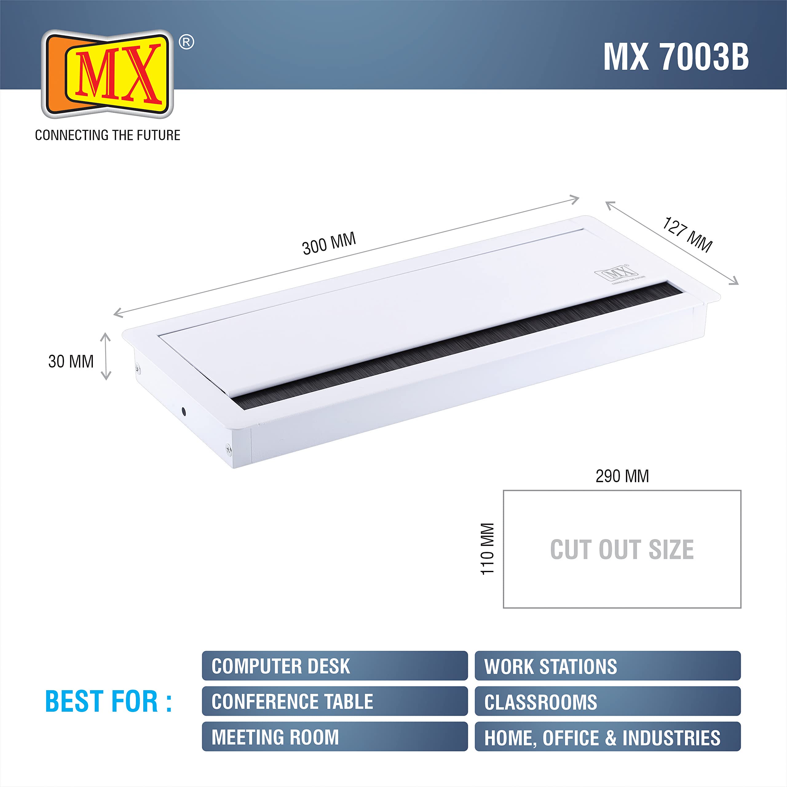 MX Access Flap with Soft Close/Table Flip Cover/Cable Hole Cover/Cable Hole Cover Grommet/Metal Rectangle Wire Cable (300X127X30 MM Black) 3
