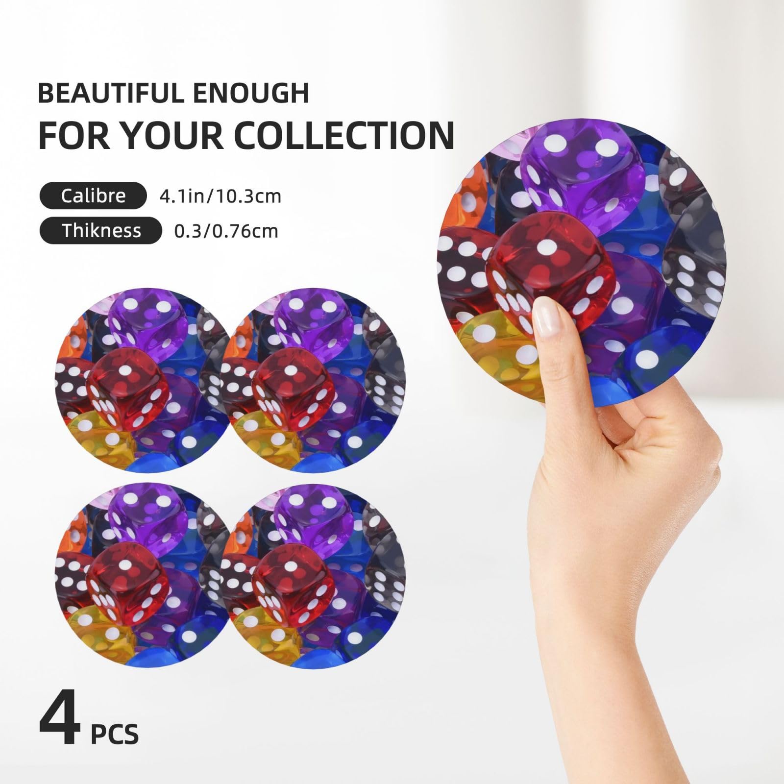 Set di 4 sottobicchieri decorativi in ceramica con stampa di dadi