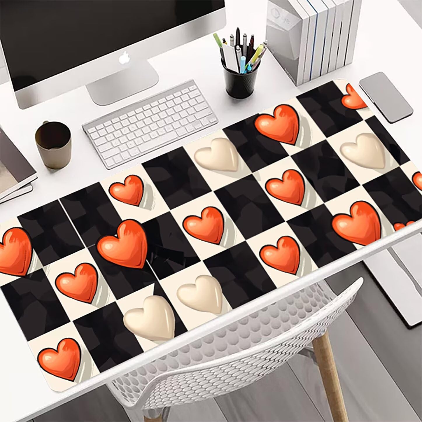 Lpfieonn Liebe Großes Schreibtischunterlage, XXL Schreibtischunterlagen, Schwarzweiß XXL Wasserdicht Gaming Mousepad mit Vernähter Rand und Rutschfeste Gummibasis, für Hause/Büro 120x60cm PF-1615