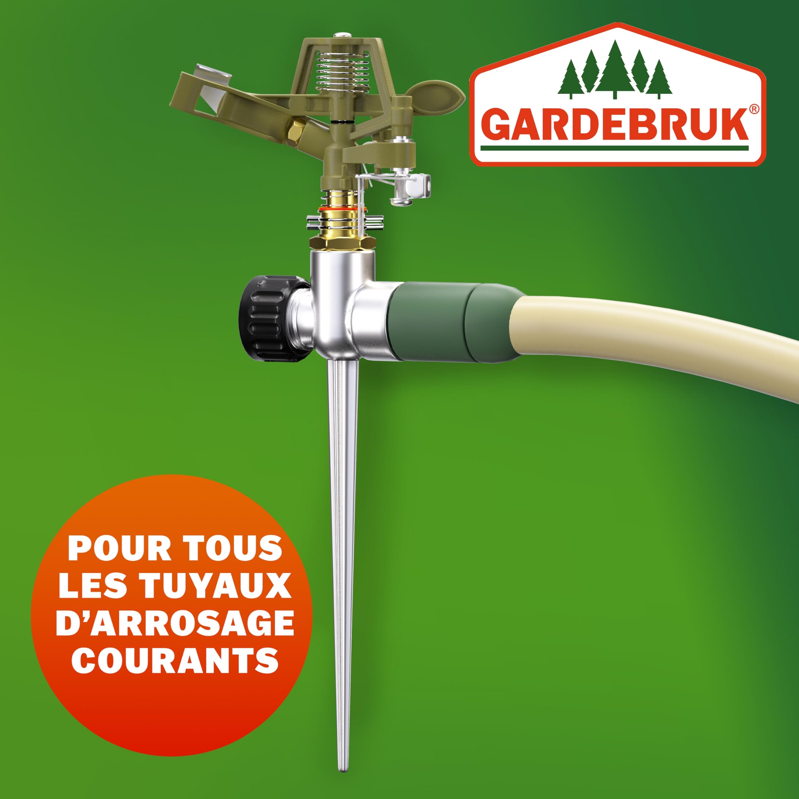 2X Arroseur Jardin Sprinkler Piquet de Terre Irrigation jusqu'à 24m 360° Embout pulvérisation irrigateur arroseur à impulsions Max. 450m²