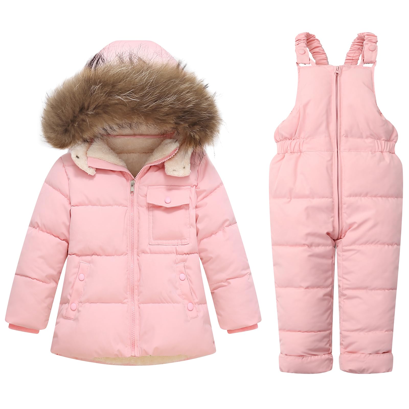 IBOBOOM Baby Snow Suit 4T Girl Snowsuit Winter Coat Puffer Jacket Ski Bib Clothes Pink