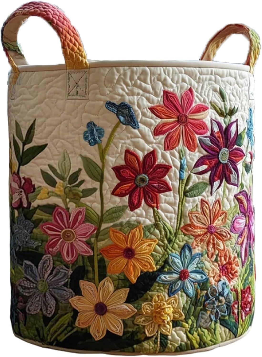 Quilted Laundry Basket Boho Fabric Floral Storage Hamper Quilted Baskets with Handles for Nursery Bedroom Laundry Room Clothes Toys