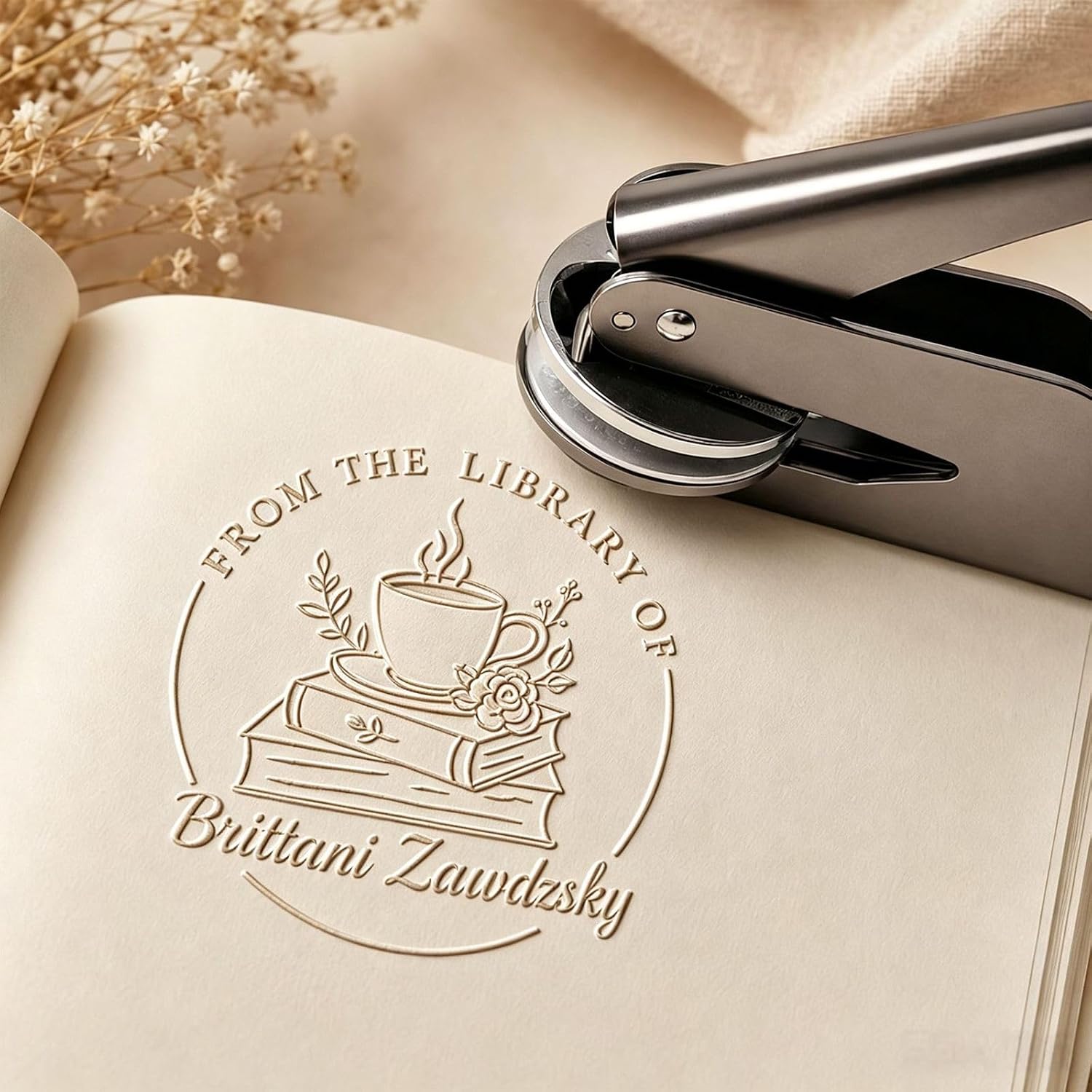 Personalized Text Metal Book Stamp Embosser, Custom Library Embossing Tool