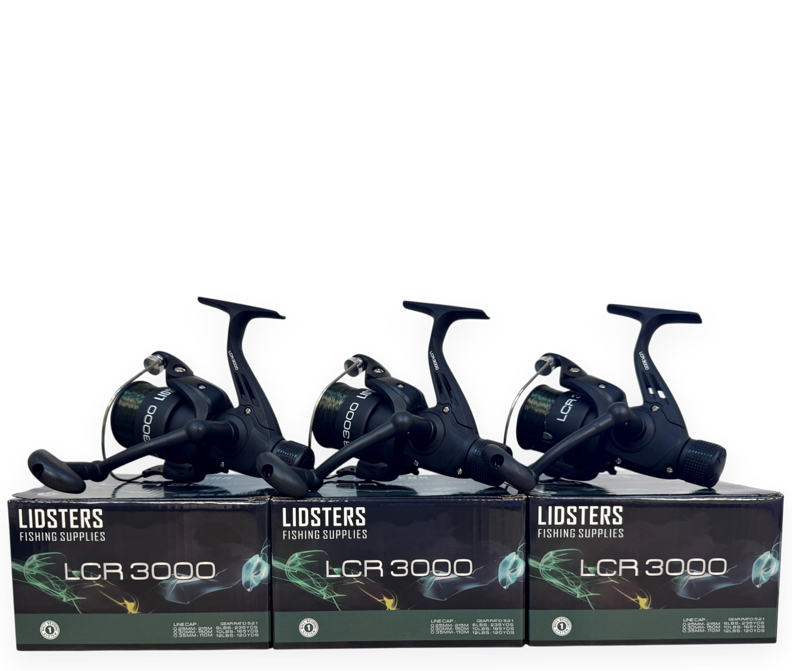 3 x Lidsters LCR 3000 Carp Fishing Reel Black Pre-Loaded Line 1BB Coarse Fishing