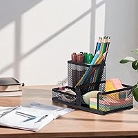 Vista 8 de Comix Organizador de escritorio de malla para lápices, 3 compartimentos, de alambre de escritorio, para lápices, suministros de oficina, accesorios