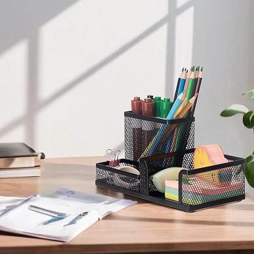 Miniatura 8 de Comix Organizador de escritorio de malla para lápices, 3 compartimentos, de alambre de escritorio, para lápices, suministros de oficina, accesorios
