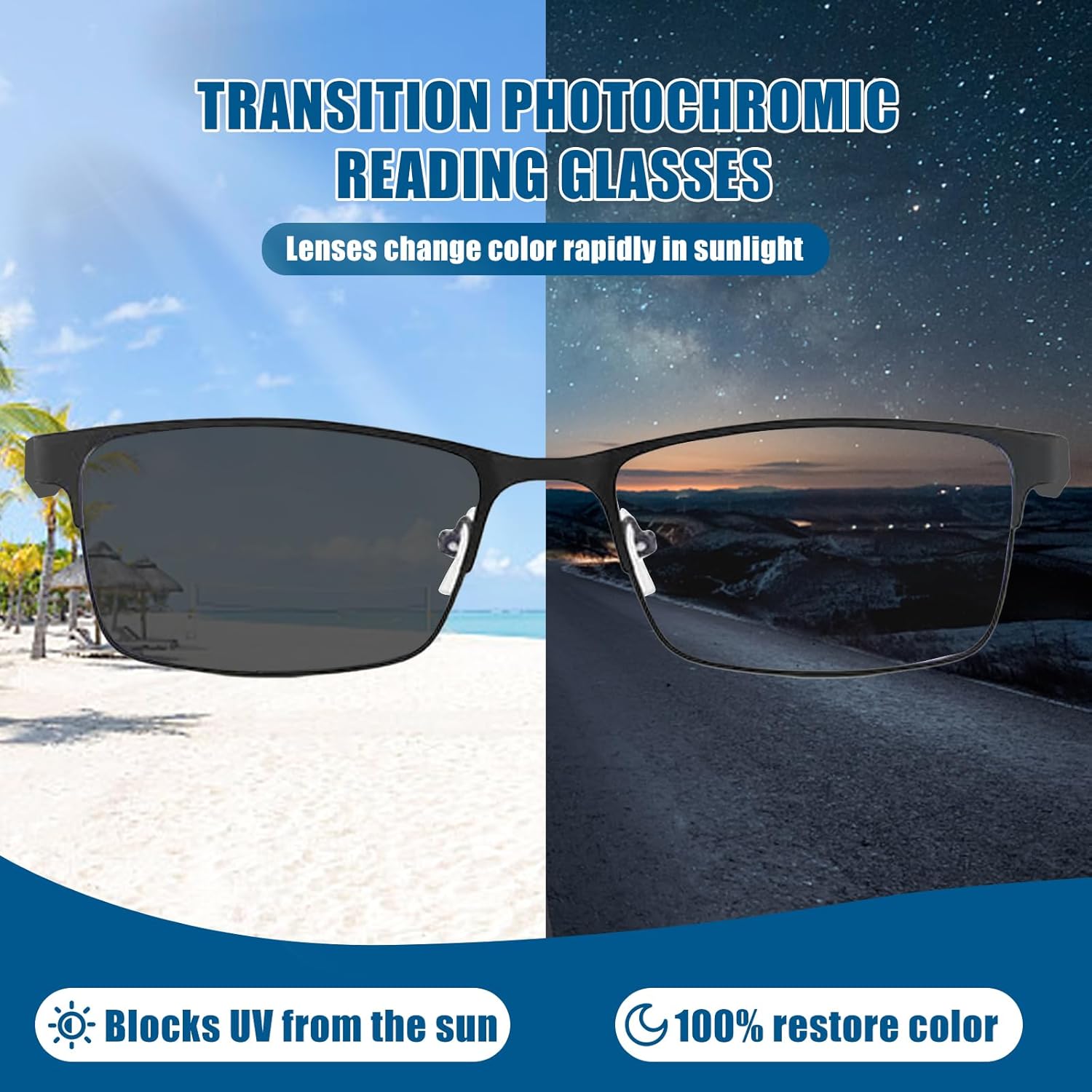Photochromic Progressive Multifocus Reading Glasses Men Transition Blue Light Blocking Multifocal Computer Readers - Image 2