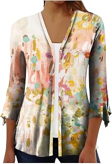Womens Tank Tops Summer,Summer Soft T Shirt for Women Open Classic Three Quarter Sleeve Busines Collarless Printing Comfy Tops for Women Oversized Sweatshirt for WomenNursing Tops