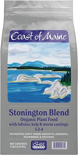 Coast of Maine 5-2-4 Stonington Blend - Alimento orgánico para plantas con fundición de langosta, algas y gusanos, 4 libras
