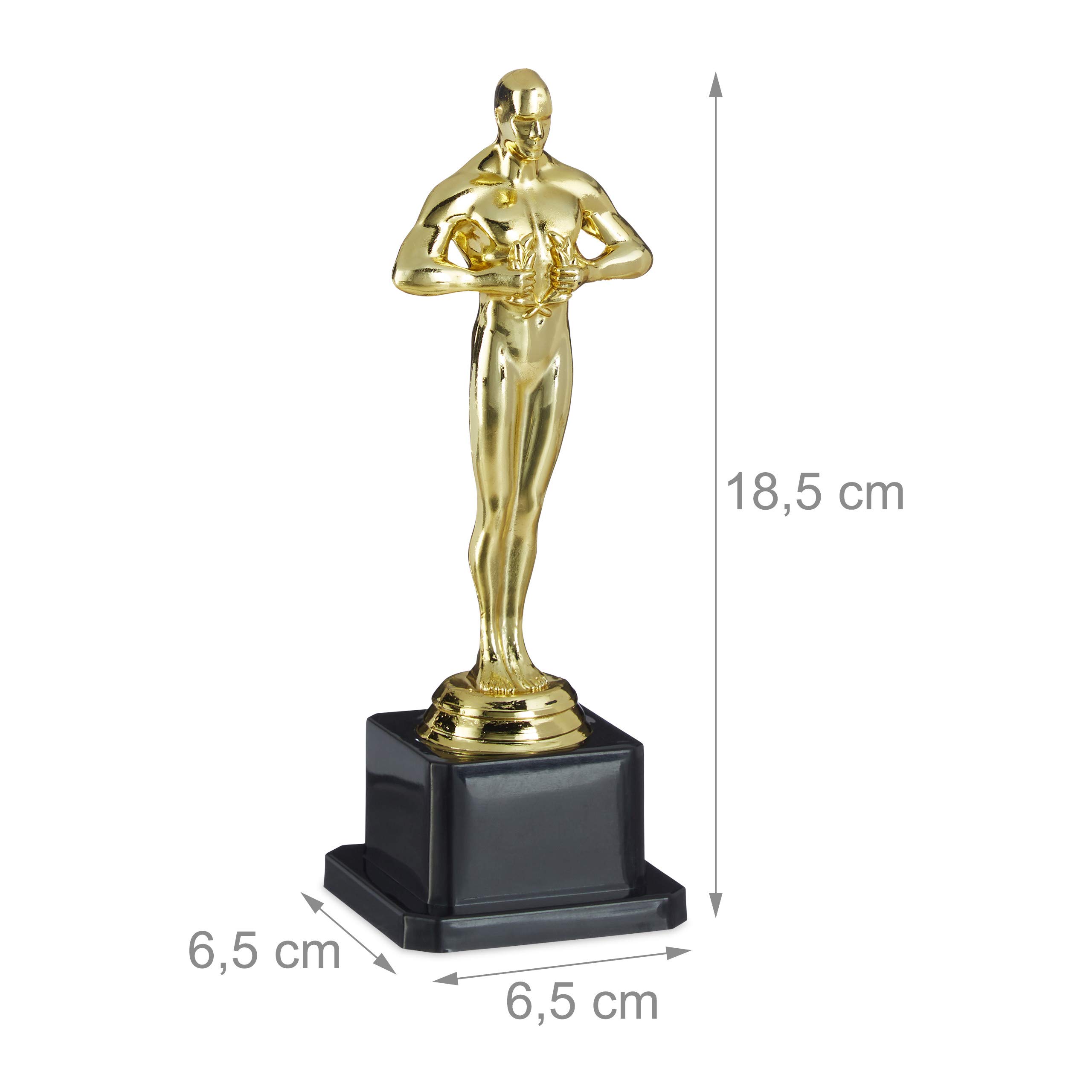 Relaxdays Statuetta, Premio con Podio Quadrato, Statua con Corona, Cinema & Hollywood, Idea Regalo, Decorazione,18cm,Oro