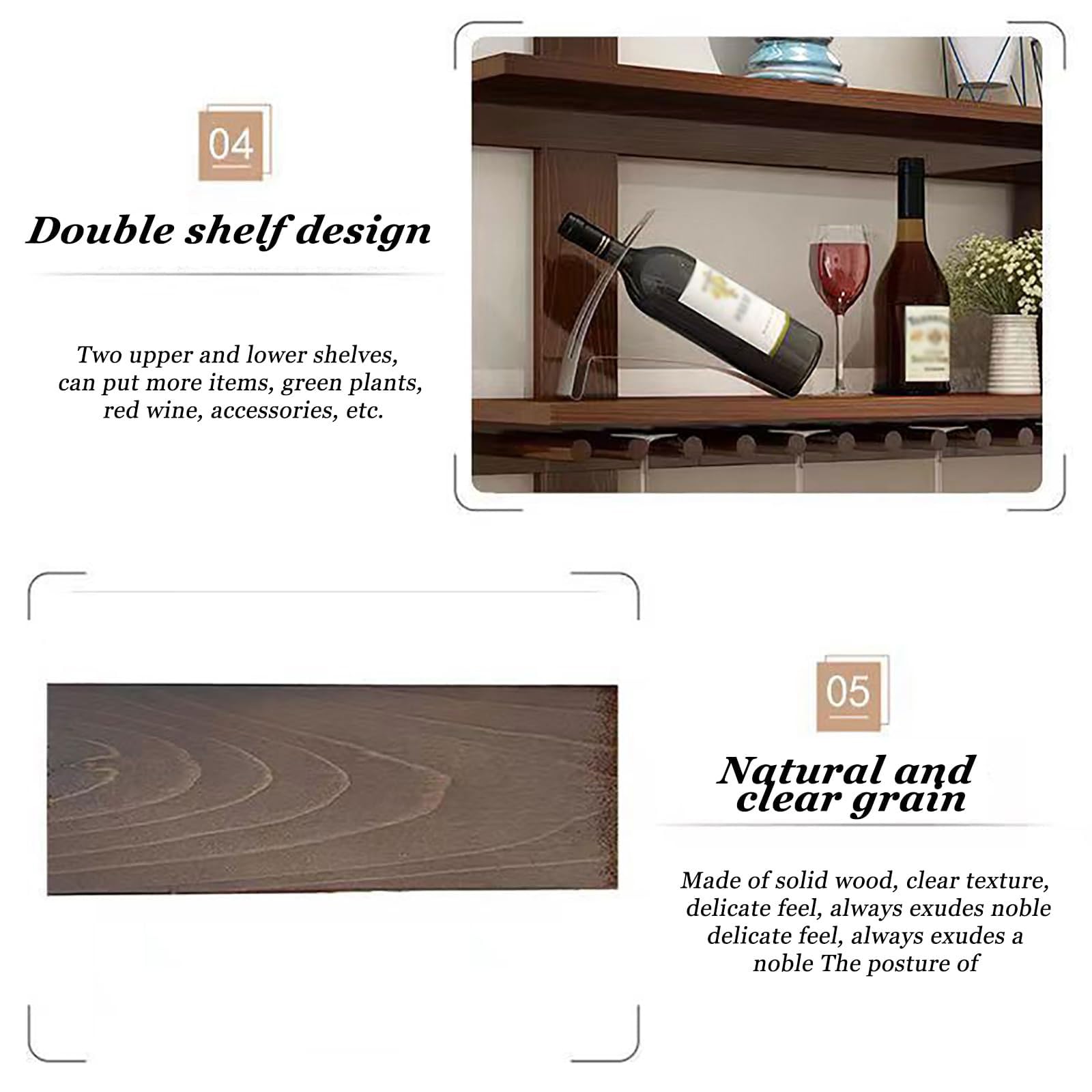 Estante de Pared para Botellas de Vino con Capacidad para 4-10 Botellas y Soportes para Copas, Estante de 80-140 cm para Accesorios de Bar, Estante Expositor para Bebidas y Vino para el hogar