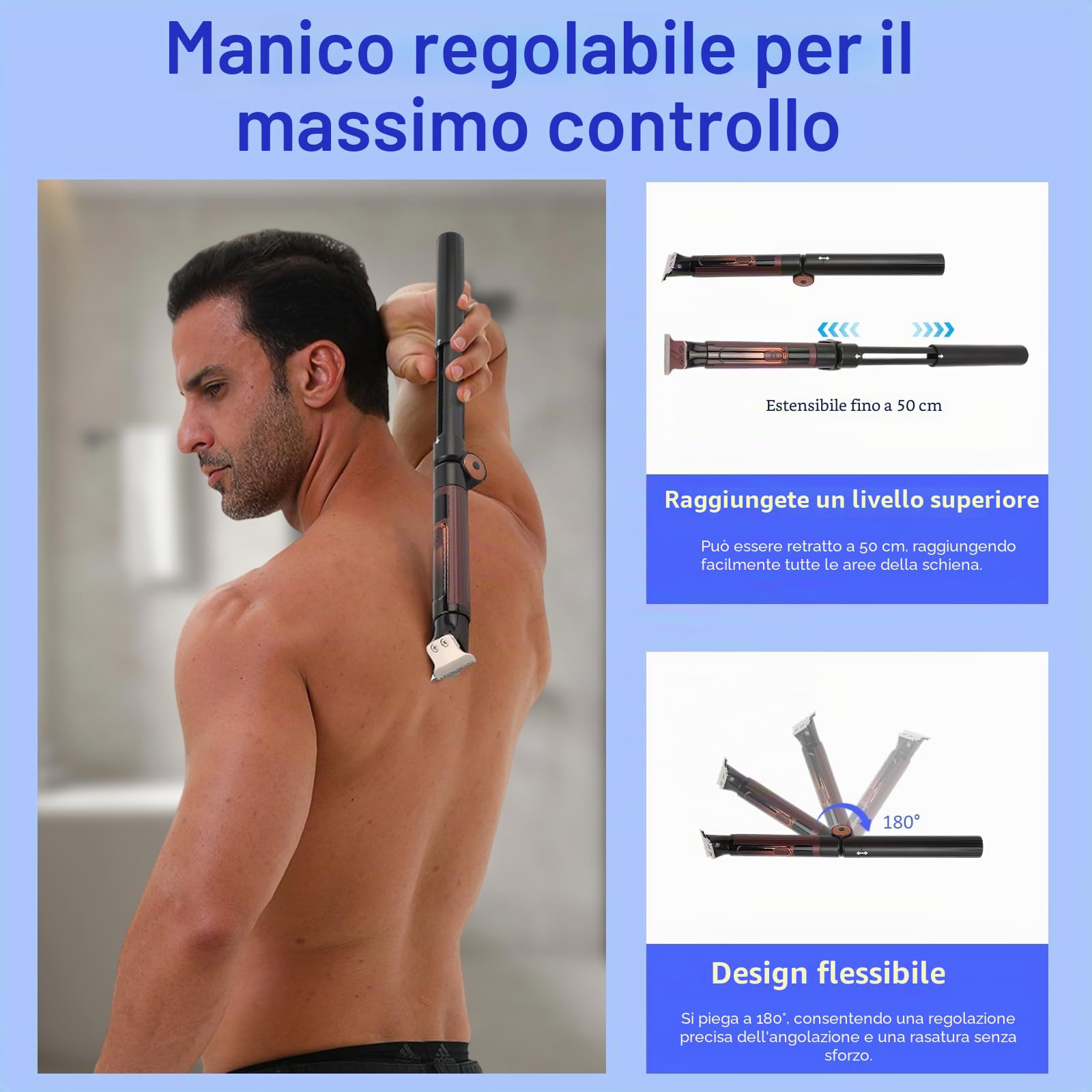 Rasoi da uomo 4 in 1 con manico di estensione | Rasoio elettrico senza fili impermeabile per capelli, barba, palla, inguine, peli pubici, rasatura liscia