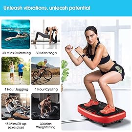 SoftGym Vibration Plate Exercise Machine for Lymphatic Drainage,Power Vibrate Stand Shake Board 450 Lbs Capacity Whole Body Workout Waver with Resistance Bands Weight Loss Gifts for Women Men-Red
