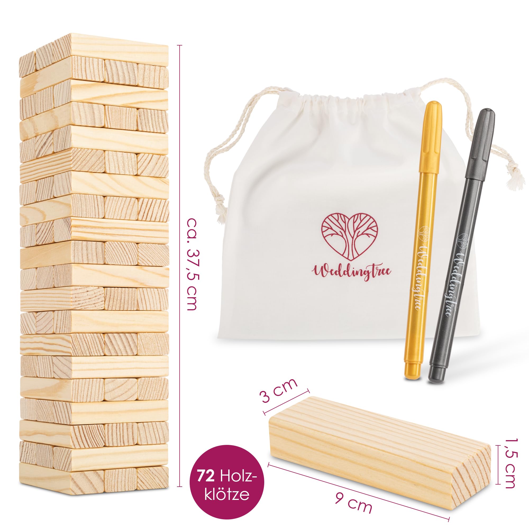 WeddingTree Houten toren als gastenboek bruiloft - met 60 stenen WeddingTree Houten toren als gastenboek bruiloft - met 60 stenen