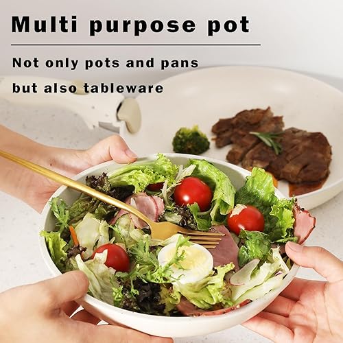 Miniatura 3 de Juego de ollas y sartenes antiadherentes rosadas con mango extraíble, juego de utensilios de cocina de cerámica, mango desmontable, ollas apilables