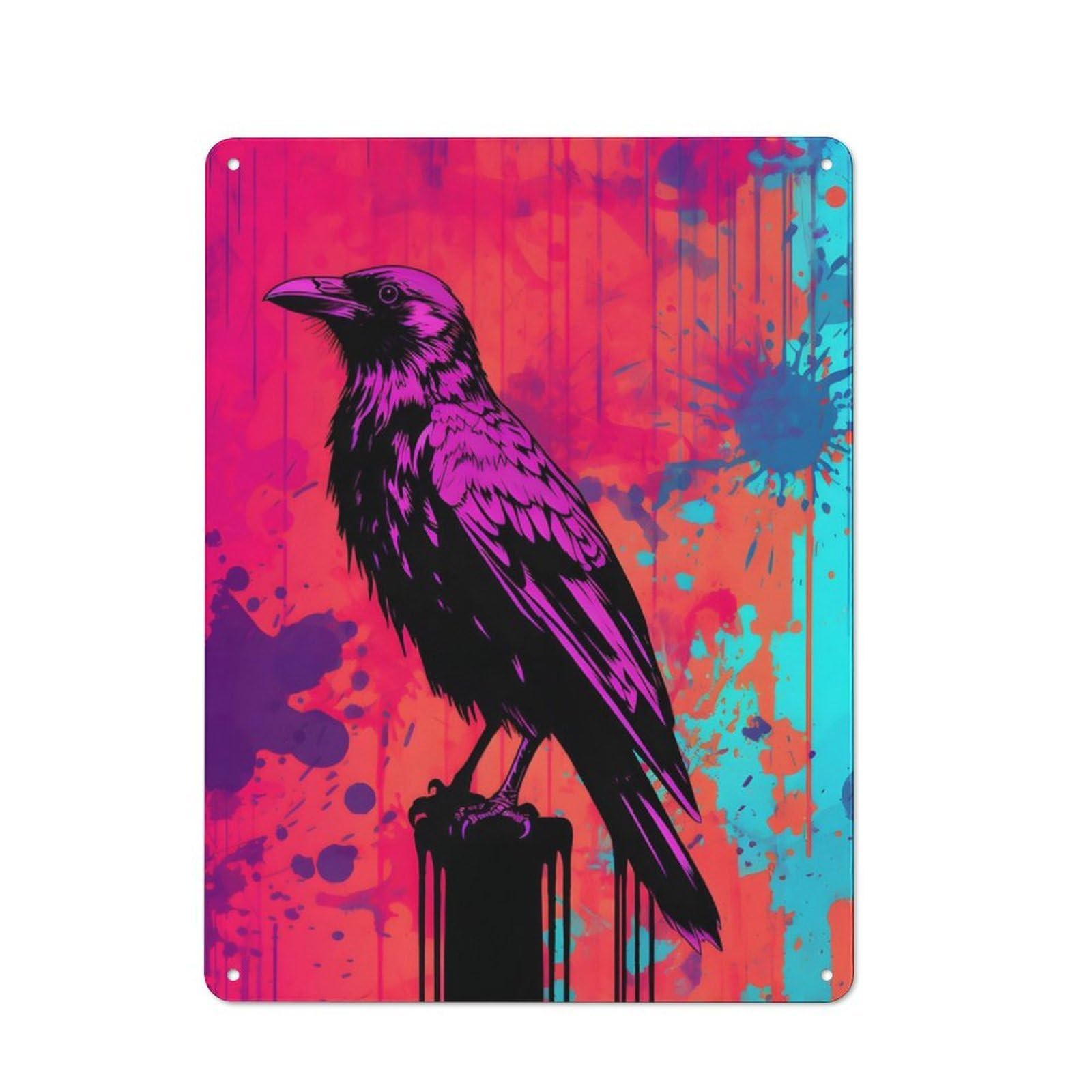 Junmoney The Raven Abstract Art Metal Sign 40X30cm With For Workshop Wall, Rustic Decor, For Collectors Decorating Workshops And Hobby Rooms