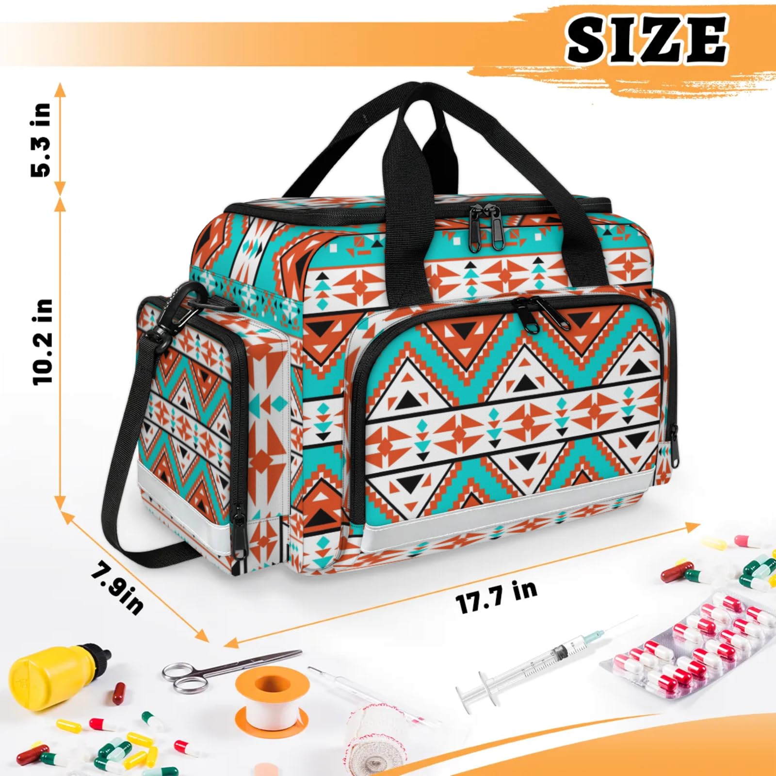 GzLeyigou First Aid Bags Empty, Aztec Print Emergency Bag First Aid Kit Multiple Compartment Kit Carrier On Call Trauma Bag For Paramedics Emergency Medical Supplies Kit