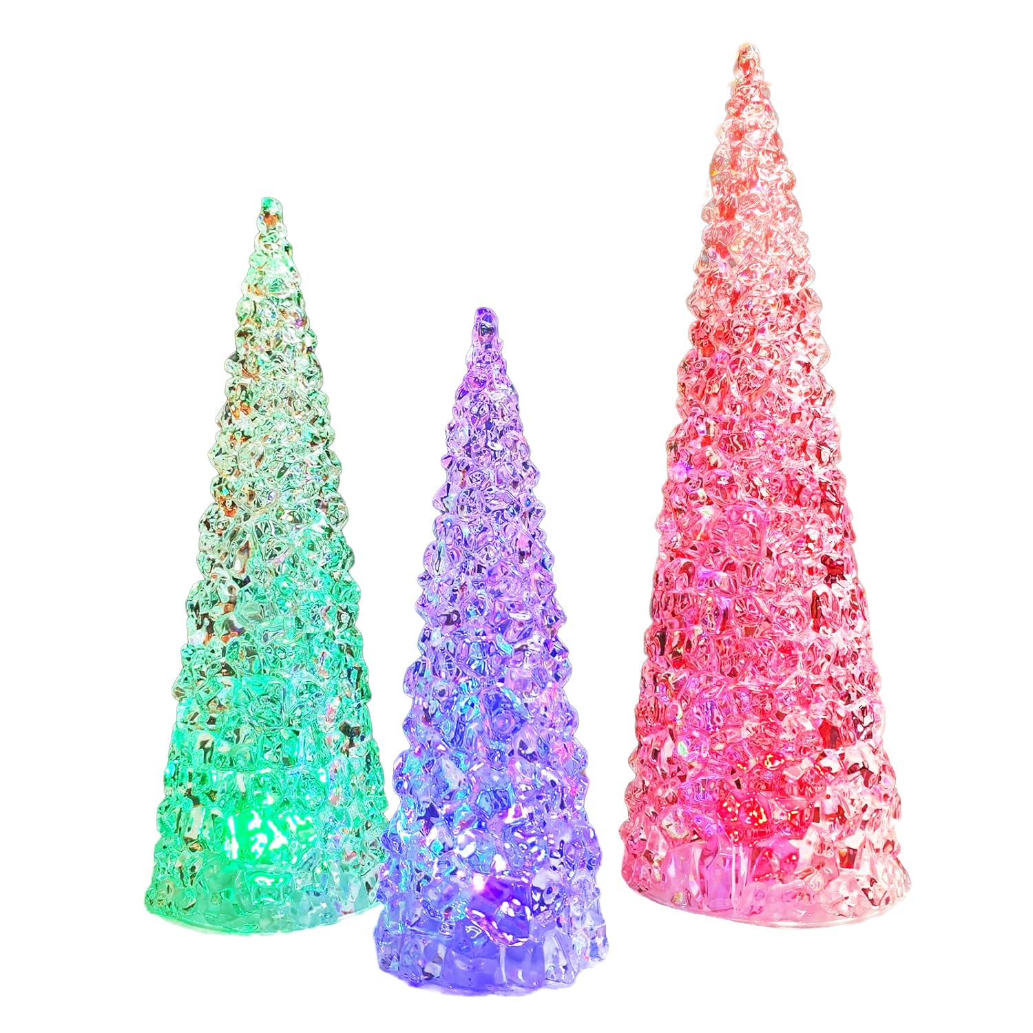 LEDライト付きクリスマスツリー 3点セット クリスタルツリー 3個セット 光る 電飾 xmas 飾り LEDライト 卓上