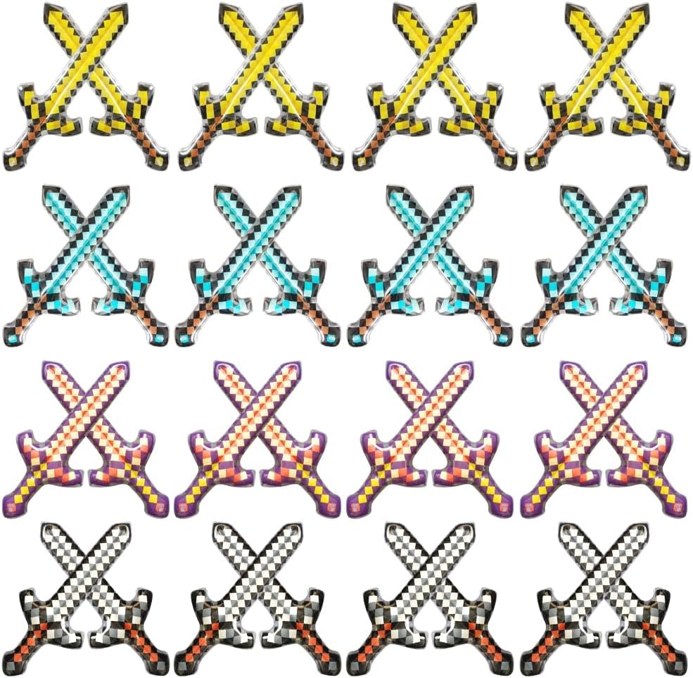 Flyjazz 32 Pack Inflatable Weapon, Inflatable Pixel Sword for Kids Theme Party Birthday, Inflatable Diamond Sword Sets Halloween Party Supplies (4 Colors)