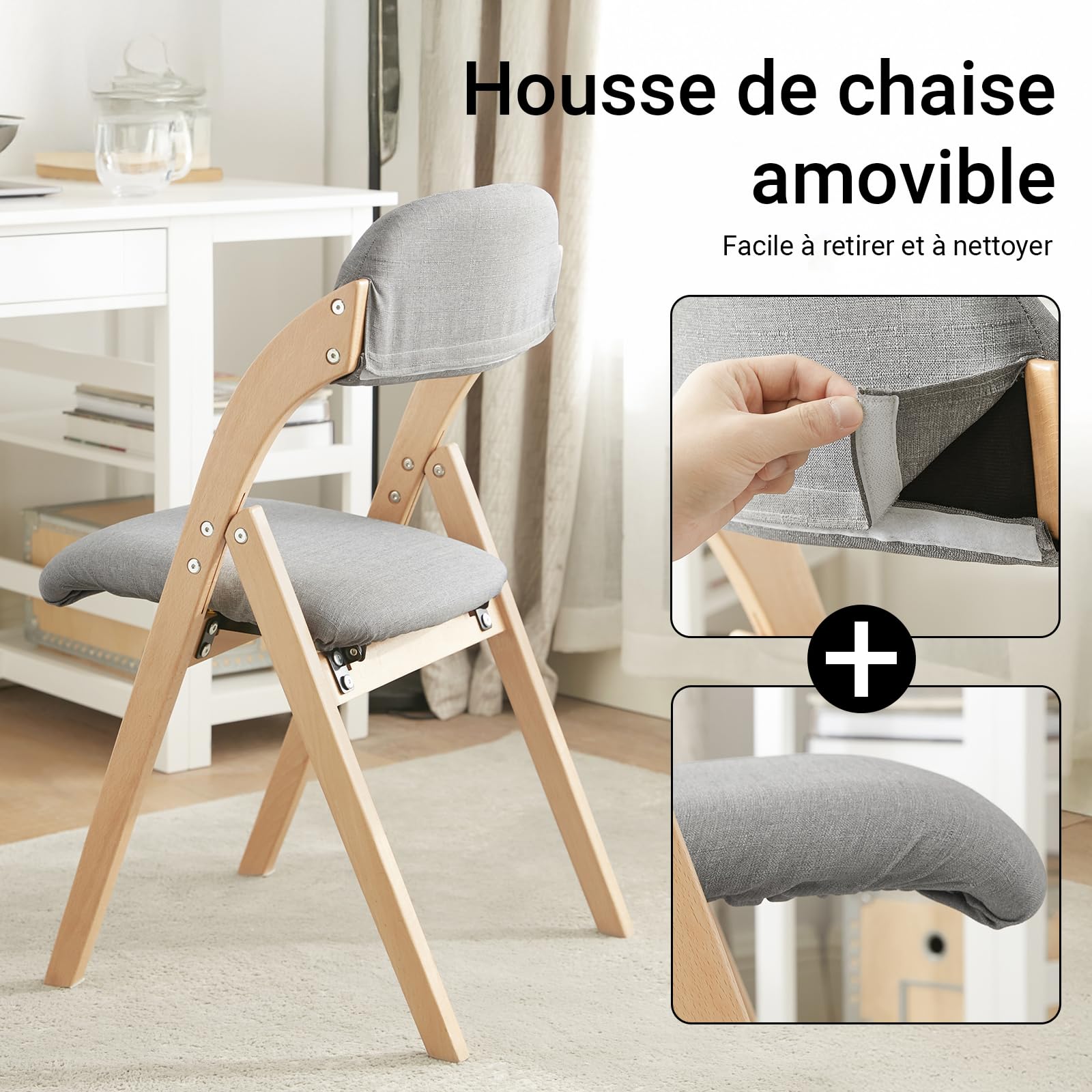 SoBuy Chaise Pliante en Bois rembourrée, montée, 47,5x77x59cm, pour Cuisine