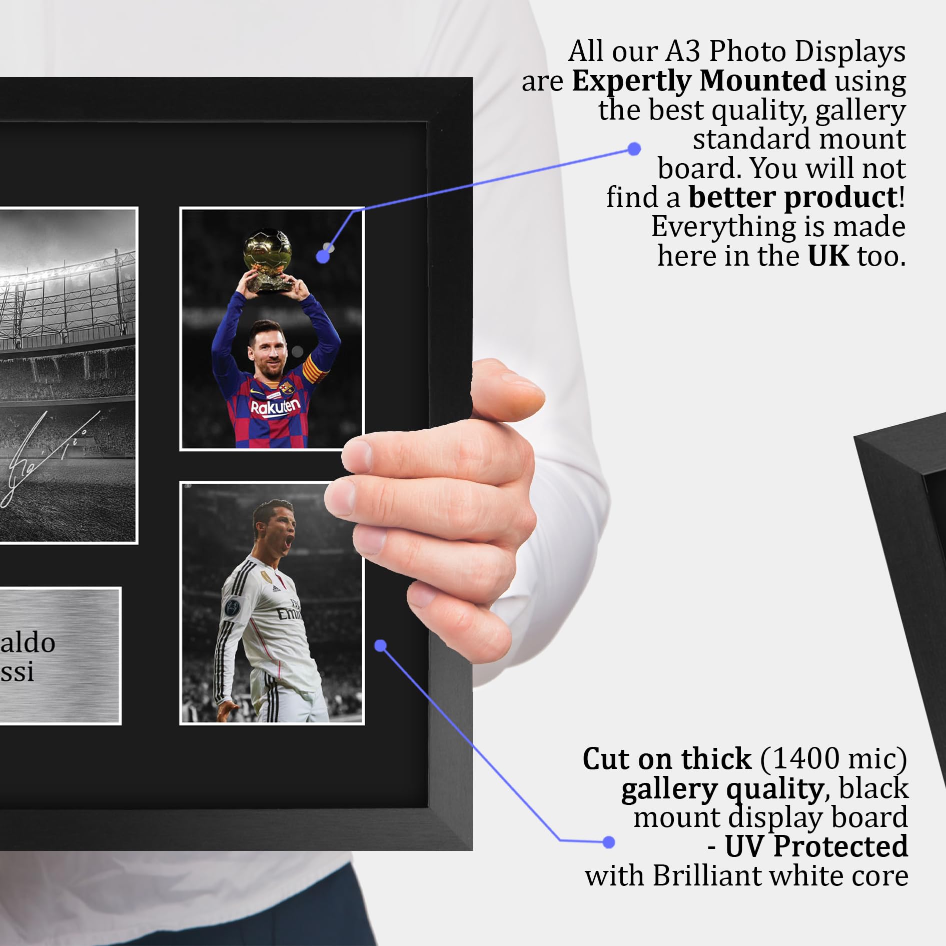 HWC Trading FR A3 Cristiano Ronaldo & Lionel Messi Gedruckte Memorabilien Signiertes Autogramm Fotodisplay für Fußball Anhänger und Fans - A3 Gerahmt